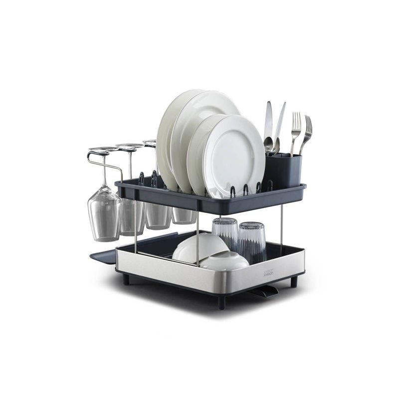 Gray Stainless Steel 2-Tier Dish Rack with Utensil Cup