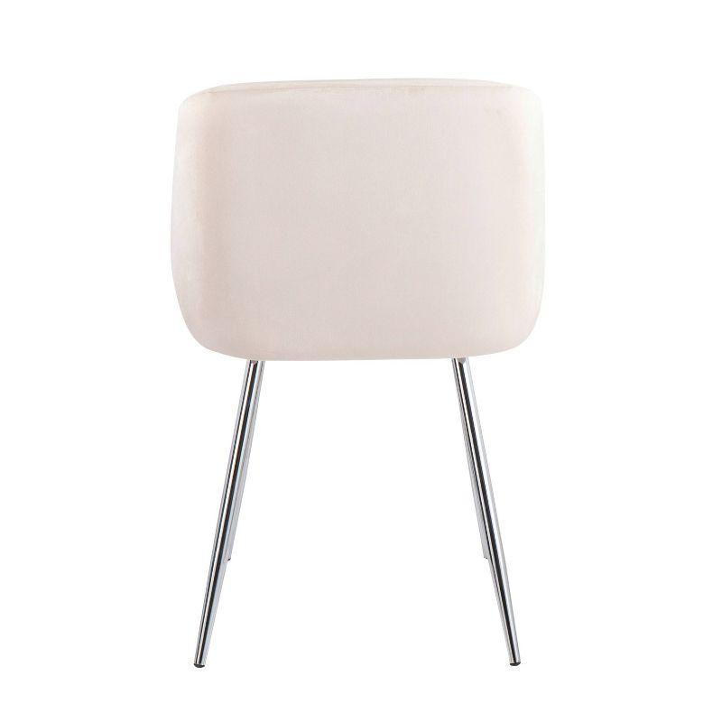 Set of 2 Fran Dining Chairs Velvet/Metal Chrome/Cream: Padded, Tapered Legs, LumiSource
