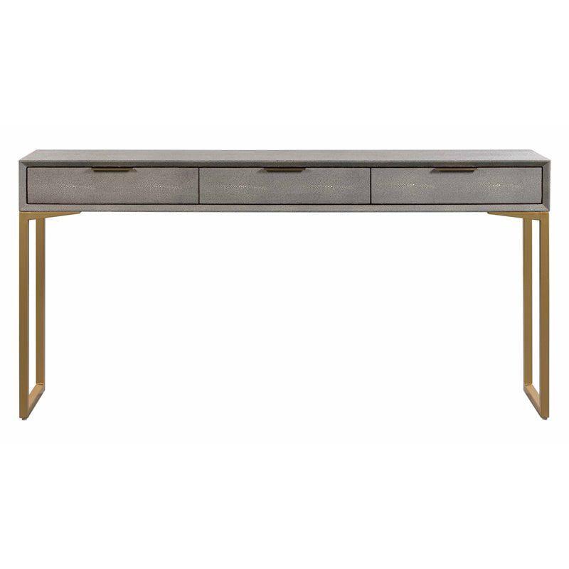 TOV Furniture Pesce 29.5"H Contemporary Wood Console Table in Gray/Brass