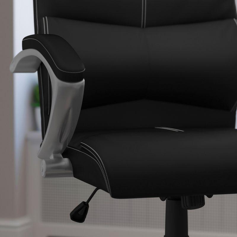 Flash Furniture Karen High Back Black LeatherSoft Executive Swivel Office Chair with Curved Headrest and White Line Stitching