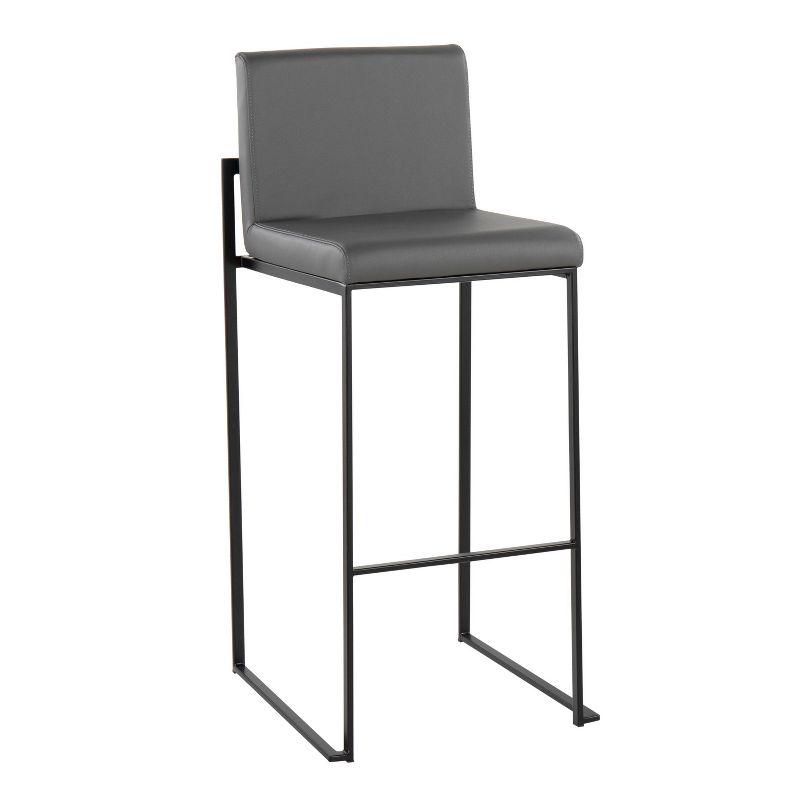 Set of 2 FujiHB PU Leather/Steel Barstools Black/Gray - LumiSource: Kitchen Counter Stools, Fixed Height