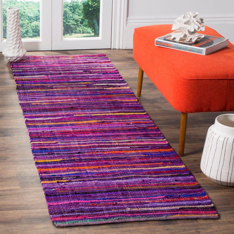 Purple Multi Stripe Handwoven Cotton Wool Runner Rug