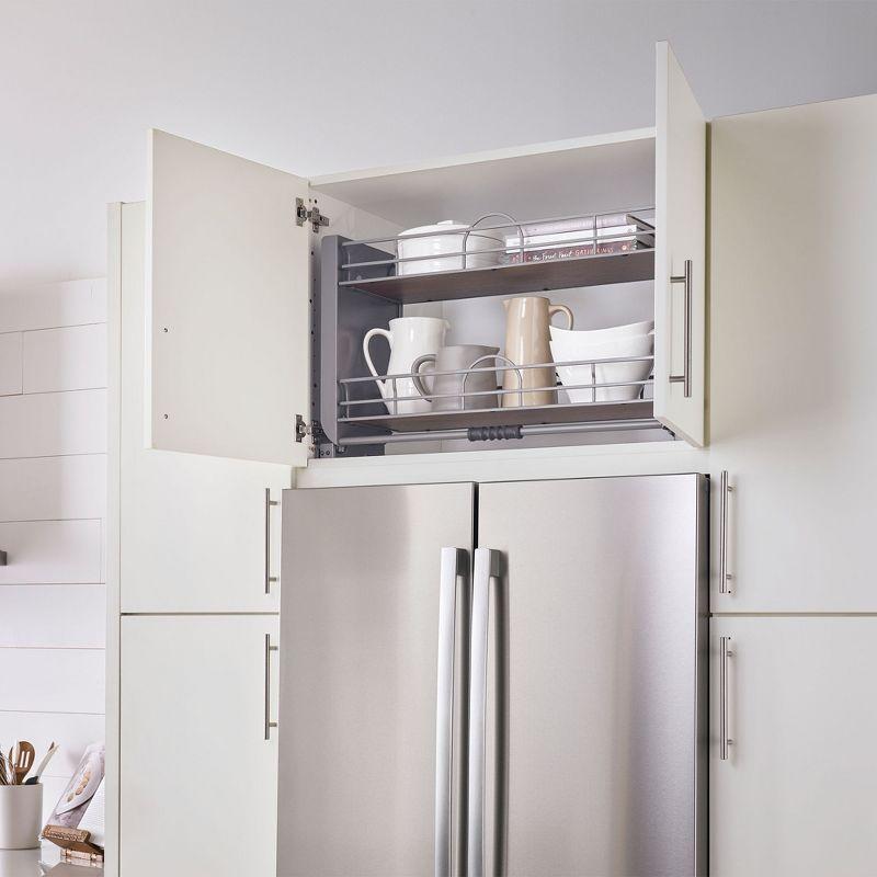 Rev-A-Shelf 24" Pull Down Heavy Duty Shelf Organizer for Tall Kitchen/ Bathroom, Dual Tier Wall Mounted Pantry Storage, Chrome, 5PD-24FOG