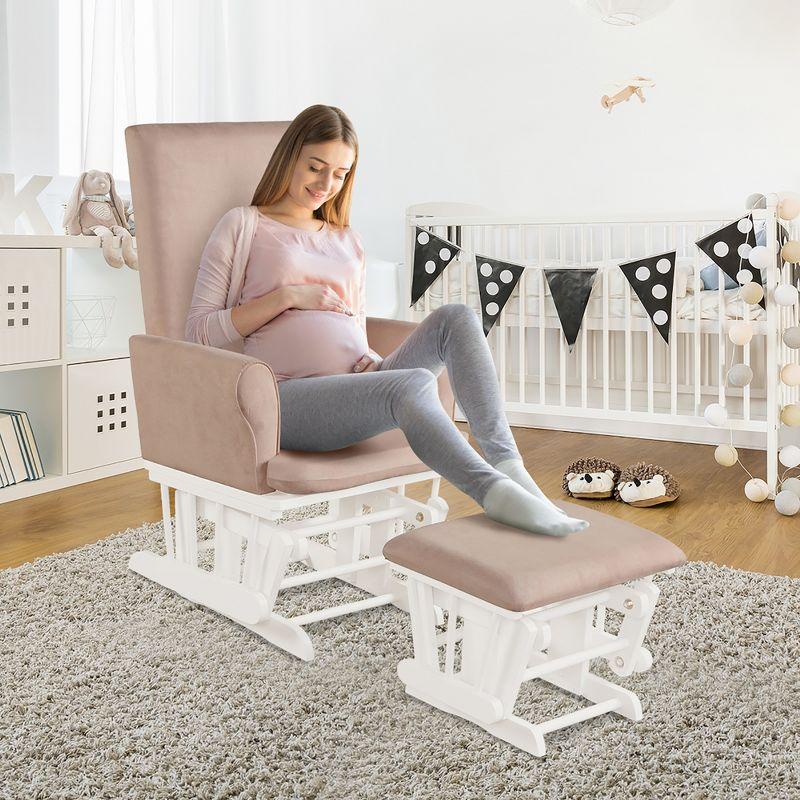 Costway Baby Nursery Relax Rocker Rocking Chair Glider & Ottoman Set w/Cushion Pink