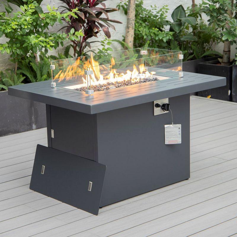 LeisureMod Chelsea Patio Modern Aluminum Propane Fire Pit Table in Black
