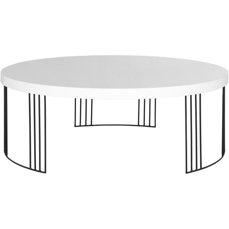 Transitional Round Black and White Wood & Metal Coffee Table