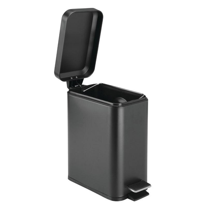 iDESIGN Rectangle Step Can Black: Metal Bathroom Wastebasket, 5L Capacity, Solid Pattern, 11.75" Height