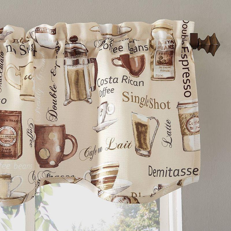 Ivory Coffee Shop Print Semi-Sheer Rod Pocket Kitchen Curtain Set