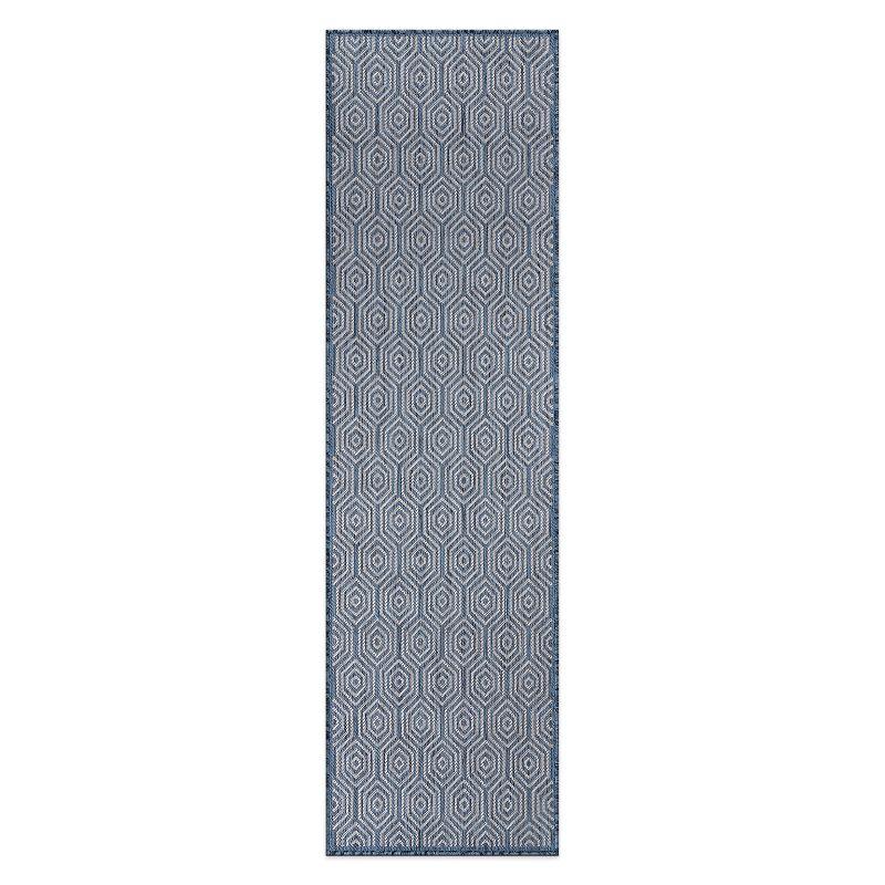 Blue Geometric Flat Woven Synthetic Runner Rug 2'x7'