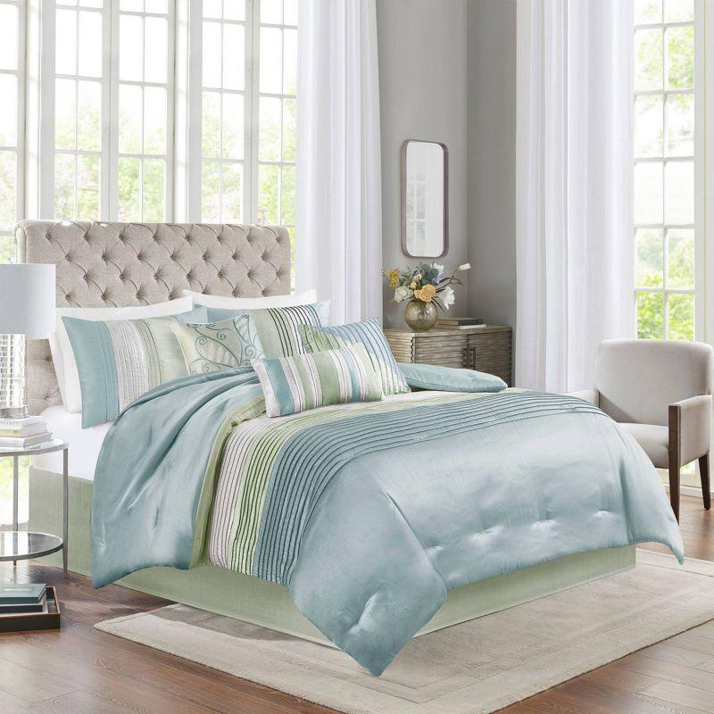 Amherst 7 Piece Striped and Pleated Comforter Set