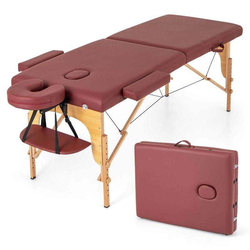Costway 84" Portable & Foldable Massage Salon Spa Facial Care Tattoo Bed with Carrying Bag Red