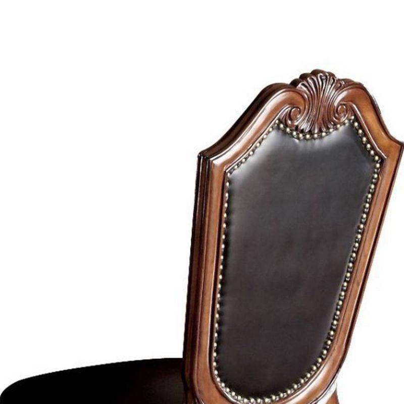 Chateau De Ville Black Leather and Wood High Side Chair