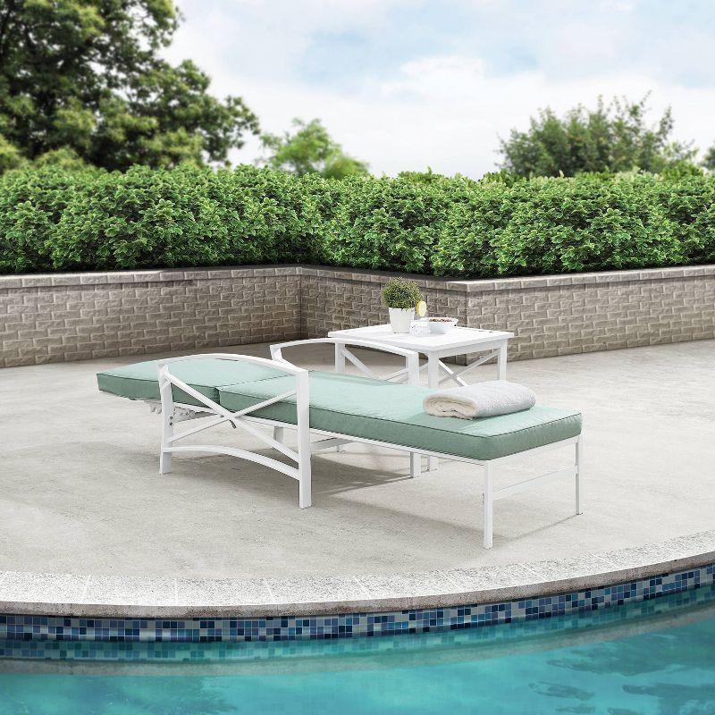 Mist and White Steel Outdoor Chaise Lounge with Cushions