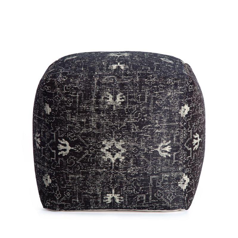 Tamarindo Pouf Black/White - Anji Mountain: Square Medallion Footstool, Fair Trade Certified