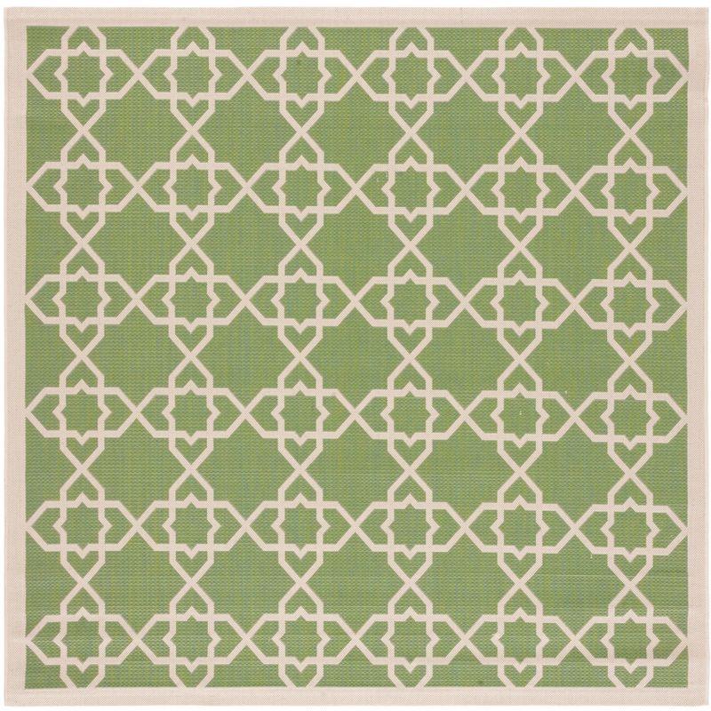 Courtyard CY6032 UV & Stain Resistant Non-Shedding Power Loomed Indoor/Outdoor Area Rug - Green/Beige - 6'7"x6'7" - Safavieh