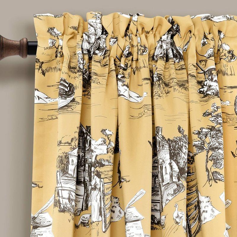 French Country Toile Polyester Room Darkening Curtain Pair