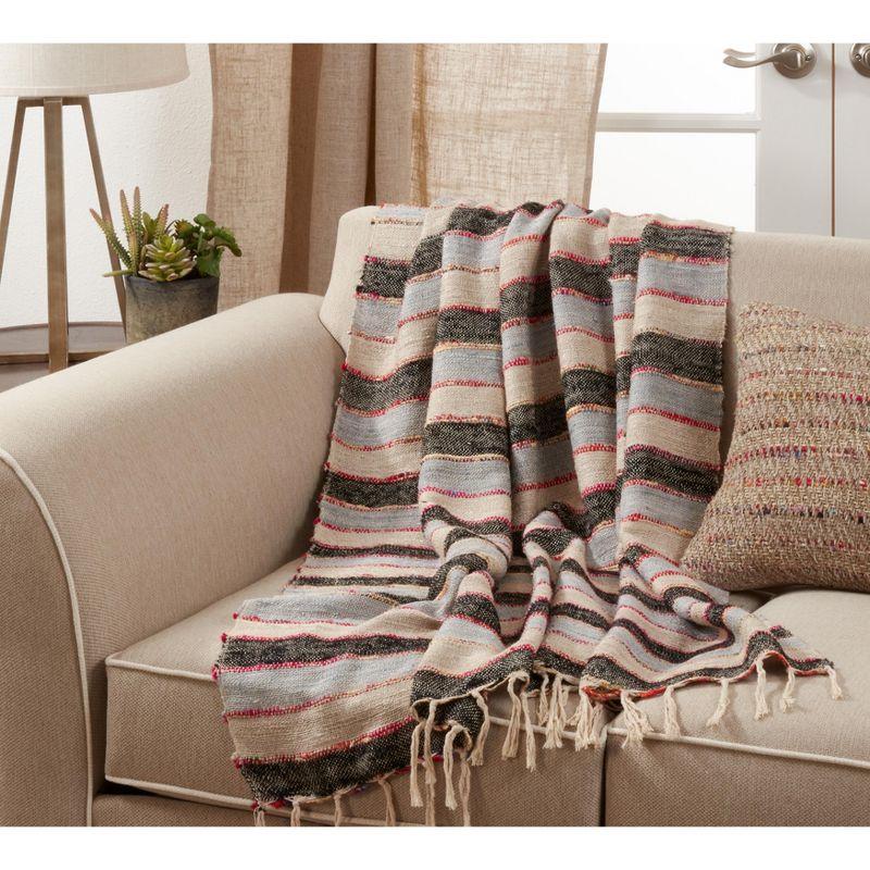 Multicolor Striped Cotton Throw Blanket with Fringe