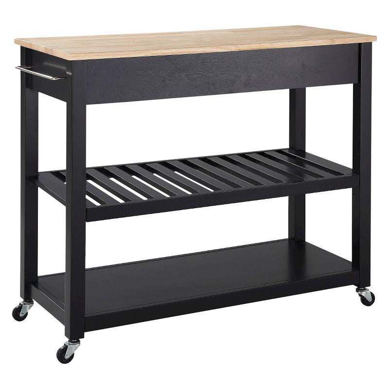 Natural Wood Top Kitchen Cart/Island with Optional Stool Storage - Black - Crosley: Solid Hardwood, Adjustable Shelf, Wheeled