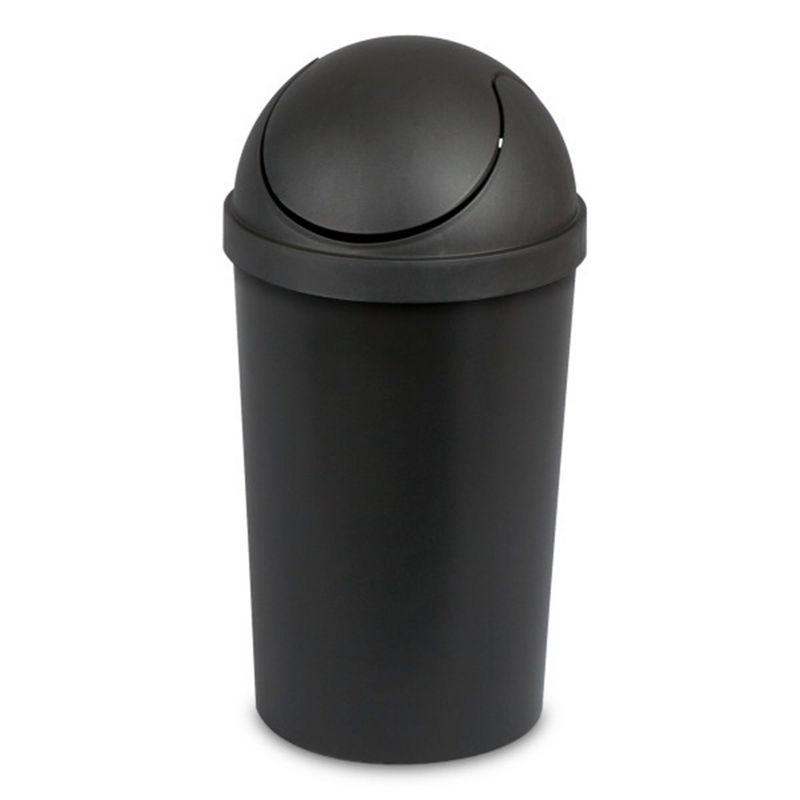 Black 3-Gallon Round Swing-Top Plastic Wastebasket, 12 Pack