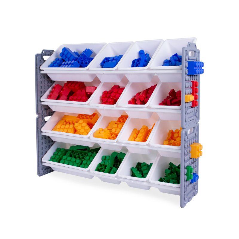 UNiPLAY Toy Organizer With 16 Removable Storage Bins and Block Play Panel, Multi-Size Bin Organizer