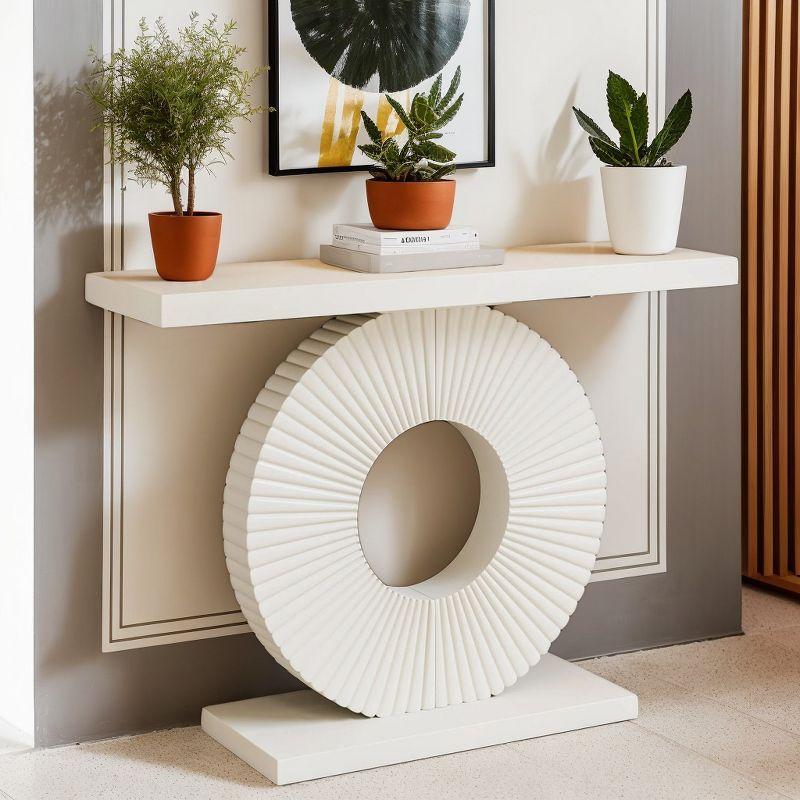 Resenkos Entryway Table, Console Sofa Table,Modern Console Table 40" Wood Sofa Table with Geometric Base,White