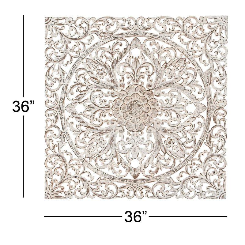 Wood Floral Handmade Intricately Carved Wood Wall Decor with Mandala Design Brown - Olivia & May: Traditional Style, Botanical Art