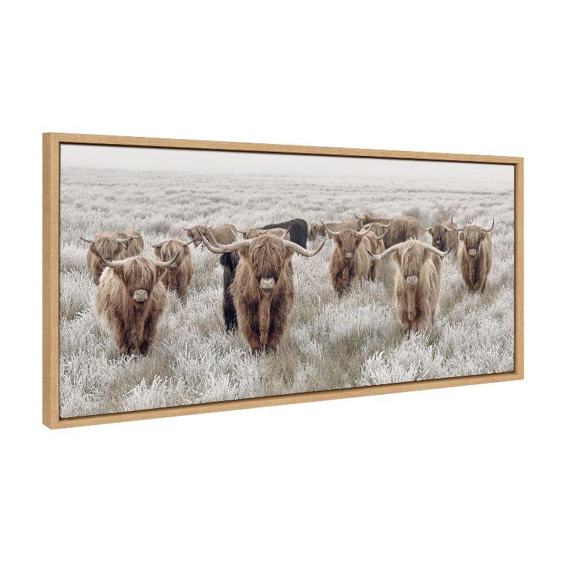 Herd of Highland Cows Natural Framed Canvas Print, 18x40