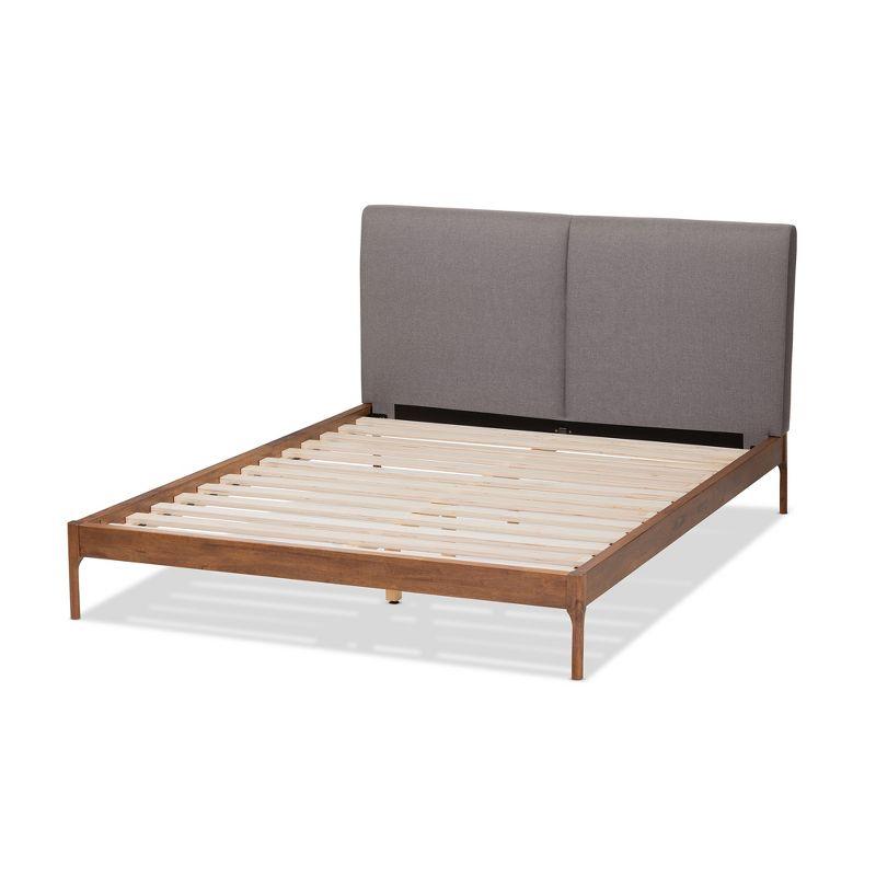 Walnut and Grey Upholstered Queen Platform Bed with Headboard