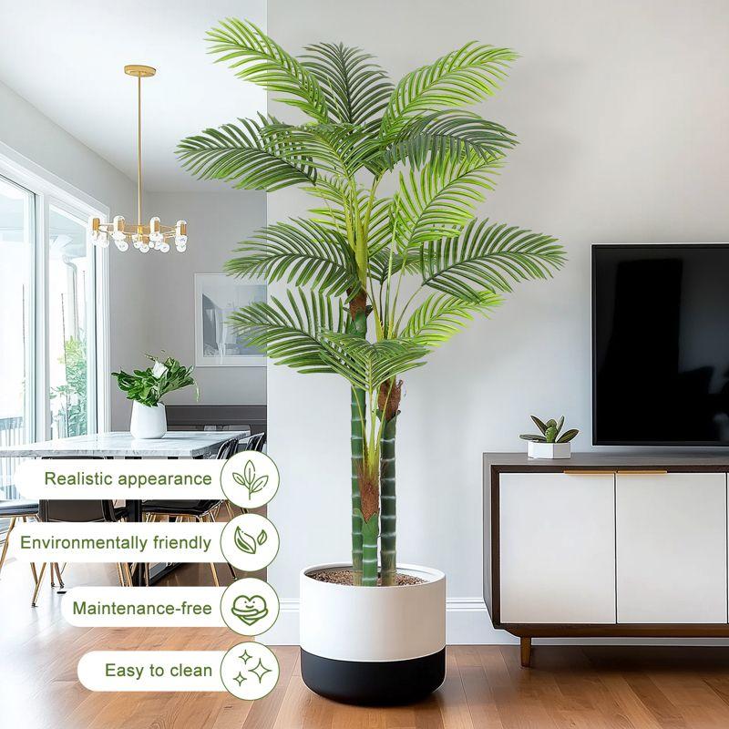 Garvee 6FT Tall Palm Tree Fake Plant Golden Cane Palm Trees Large Artificial Plants Faux Plants for Living Room Yard Decor with White Base Set of 1
