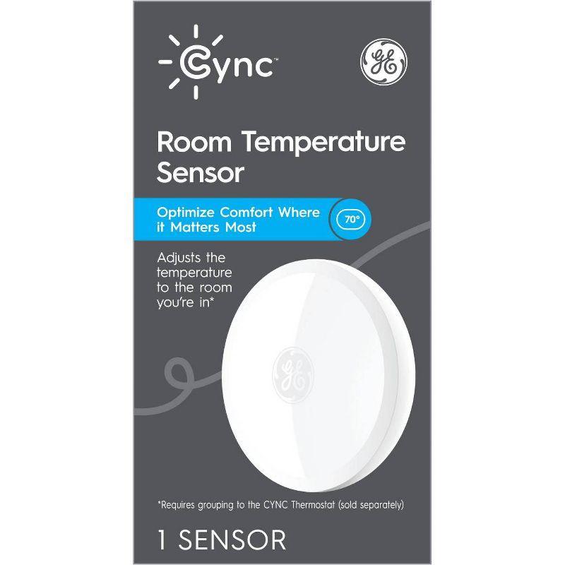 GE CYNC Smart Room Temperature Sensor: White Plastic Thermostat with CR2025 Battery, No Certifications