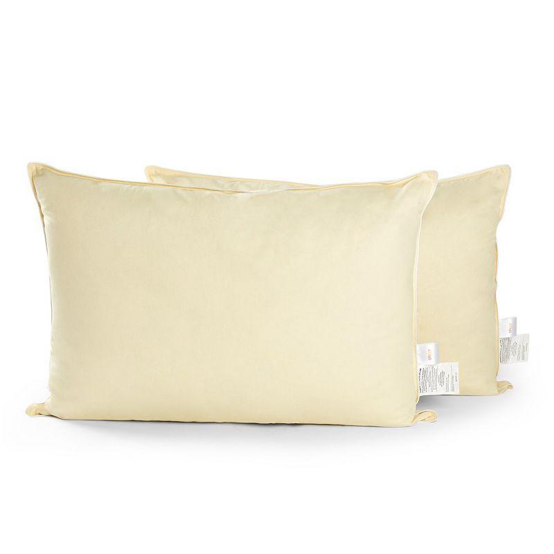 Cheer Collection Set of 2 Organic Kapok Bed Pillows with Breathable Cotton Shell - Yellow, King (20" x 36")