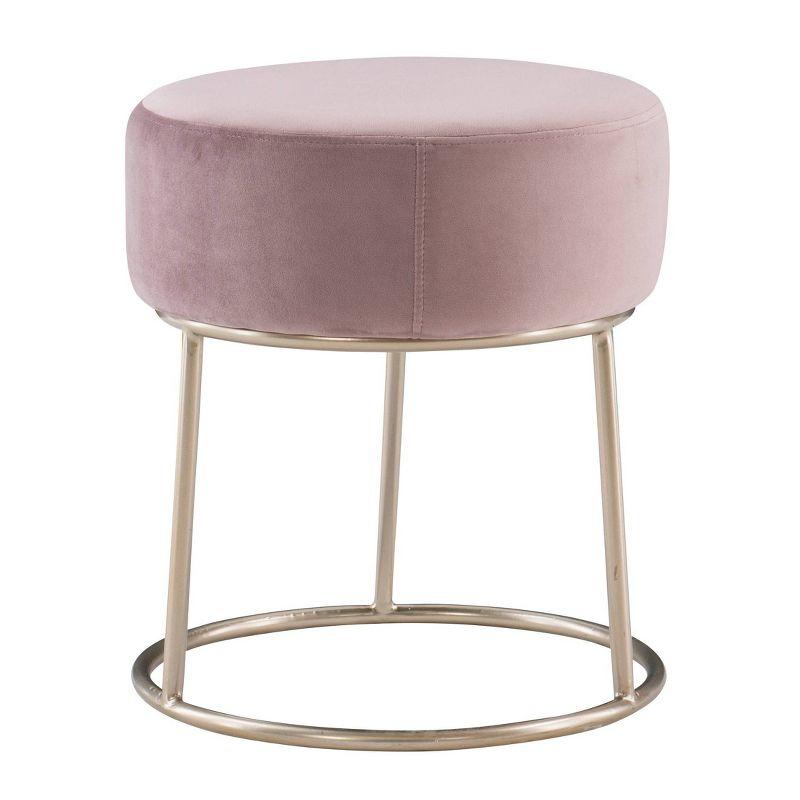 Pink Velvet and Gold Accent Vanity Stool