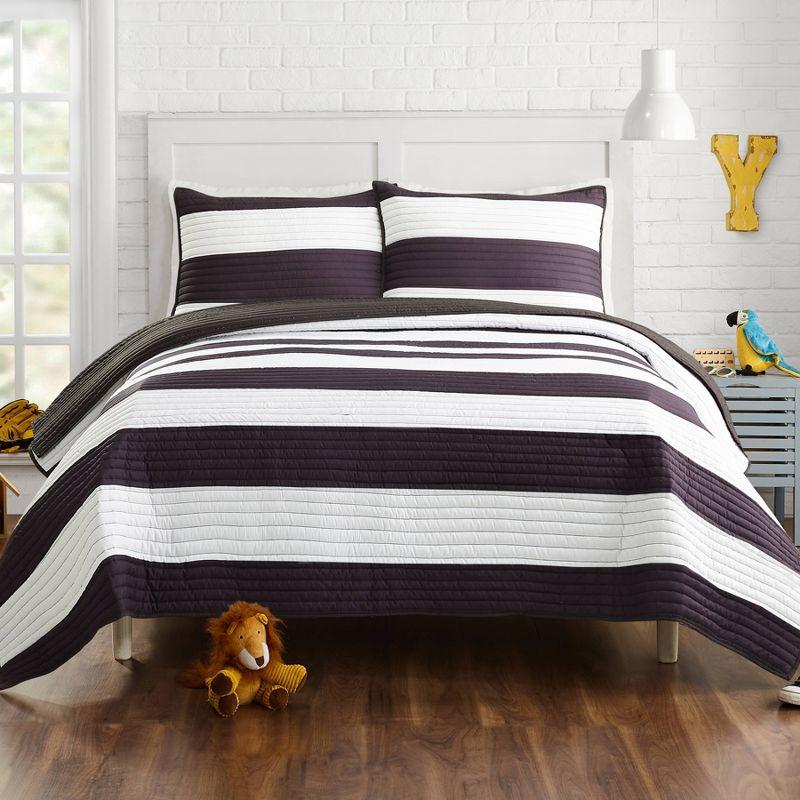 Lavelle Black/White Stripe Reversible Quilt Set