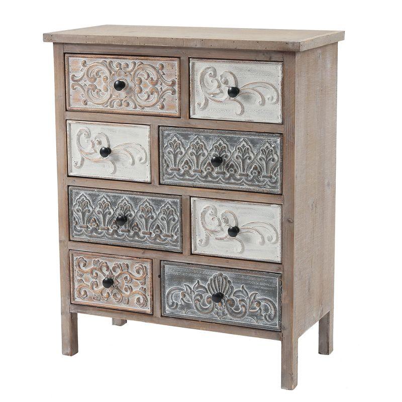 LuxenHome 8-Drawer 32.25" H x 25.75" W Rustic Carved Wood Accent Chest. Brown