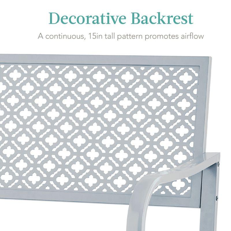 Red Barrel Studio® 2-Person Outdoor Metal Bench with Geometric Backrest, 790lb Capacity, for Garden, Patio, and Entryway