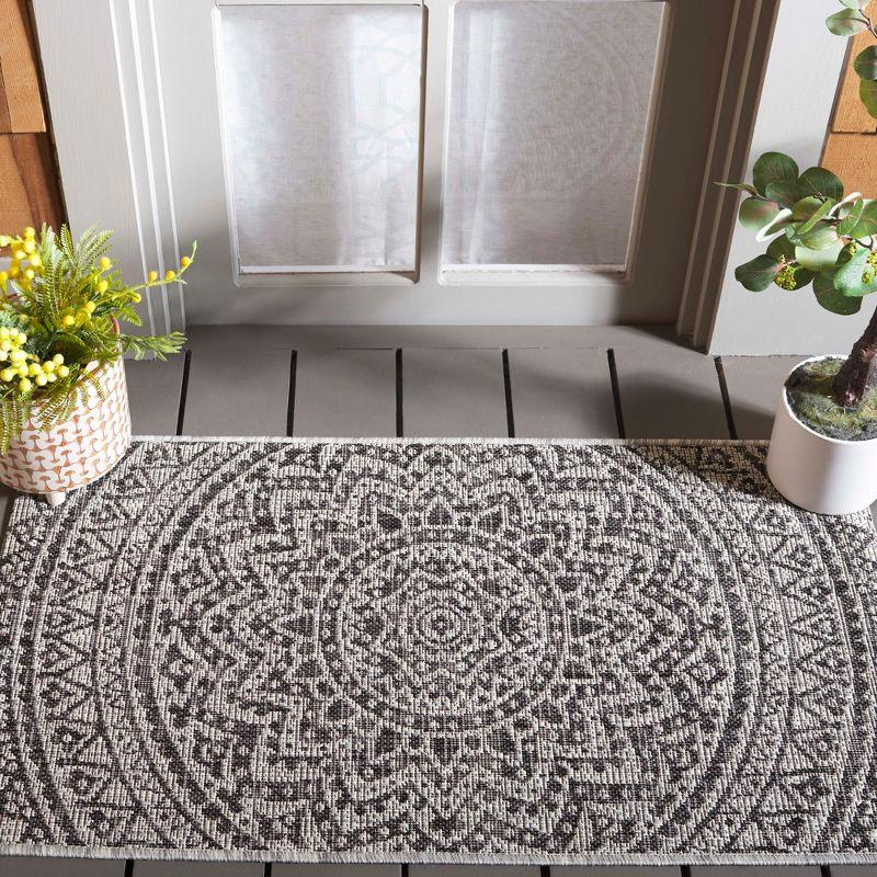 Courtyard CY8734 UV & Stain Resistant Non-Shedding Power Loomed Indoor/Outdoor Accent Rug - Light Grey/Black - 2'7"x5' - Safavieh
