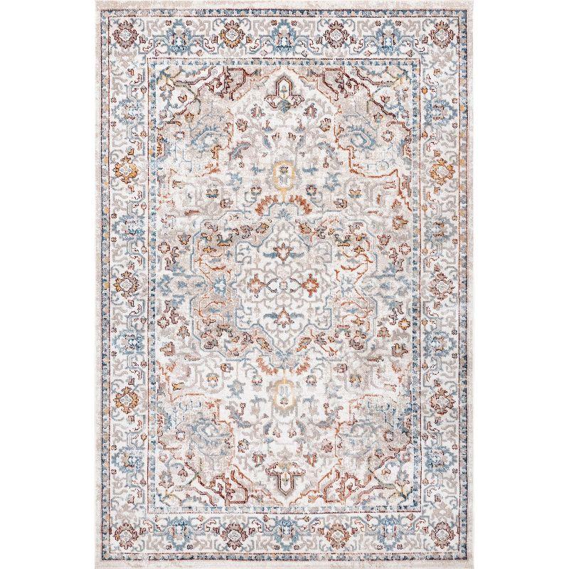 Beige and Multicolor Washable Synthetic 8' x 10' Area Rug