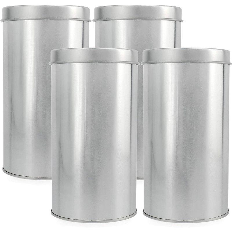 Solstice Large Double Seal Tea Canisters 4pk; Round Metal Containers with Interior Seal Lid