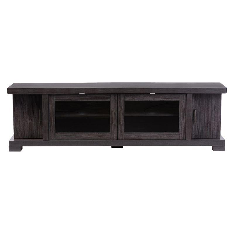 Viveka Wood Cabinet with 2 Glass Doors and 2 Doors TV Stand for TVs up to 75" Dark Brown - Baxton Studio: Mid-Century Modern, No Assembly Required