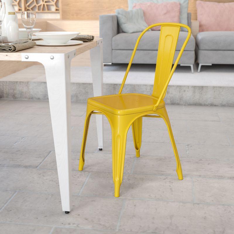 Vintage Bistro-Style Yellow Steel Stackable Side Chair