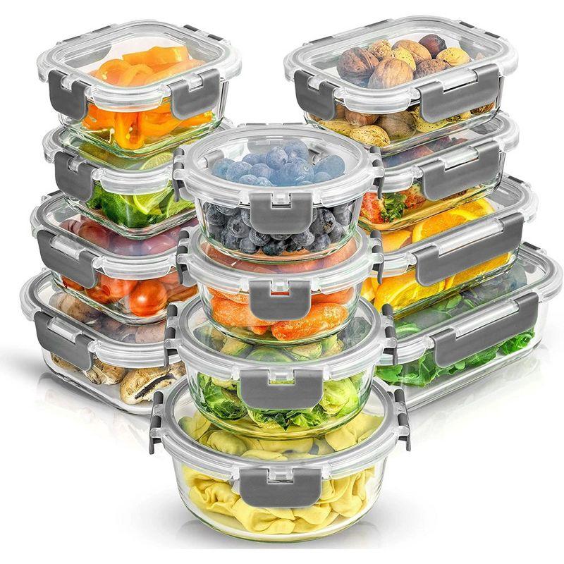 24-Piece Light Grey Borosilicate Glass Food Storage Set