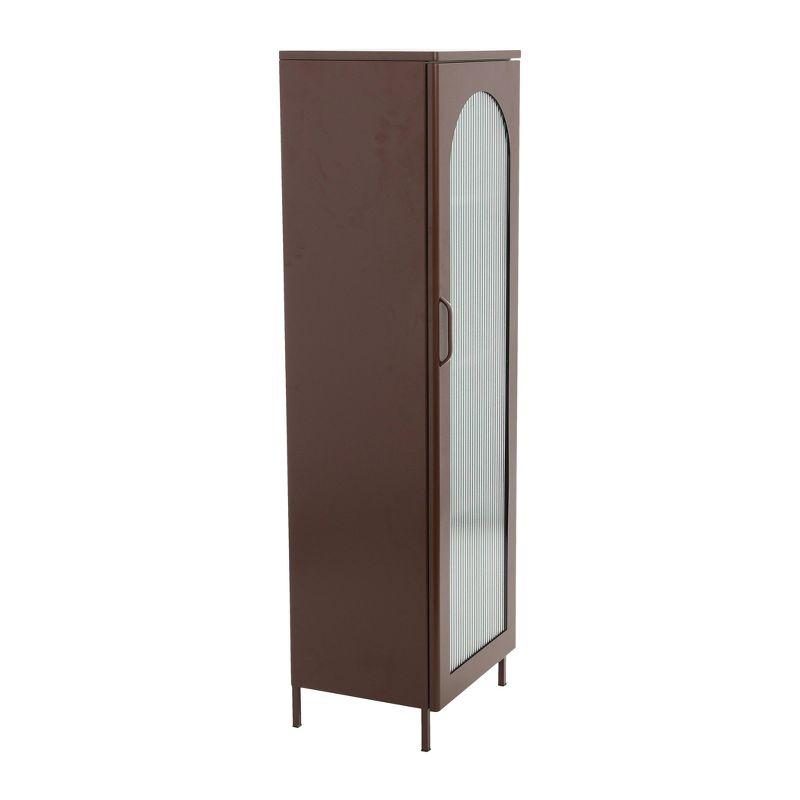 Storied Home Tall Metal Accent Cabinet: 3 Shelves, Arched Glass, Vintage Brown, 57" Height