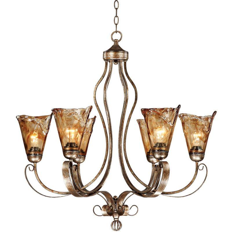 Amber Glass Bronze 6-Light Bell Chandelier