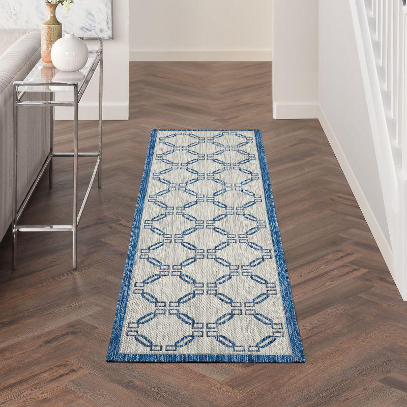 Ivory Blue Traditional Trellis 2'2" x 7'6" Synthetic Area Rug