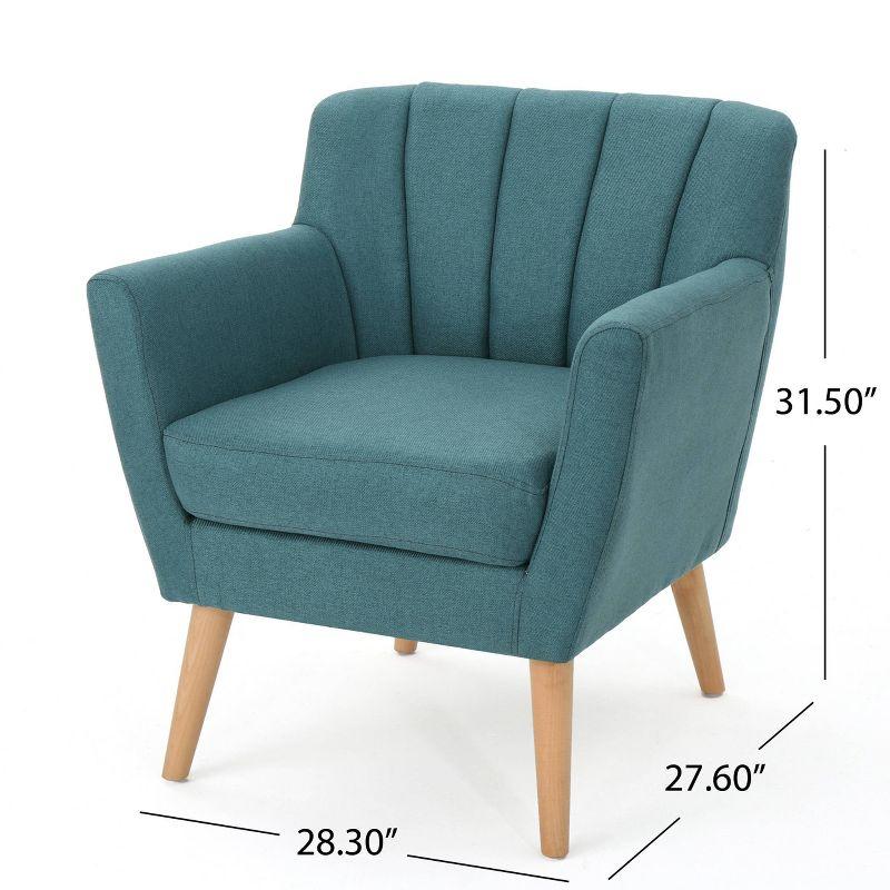 Merel Mid-Century Club Chair - Teal - Christopher Knight Home: Upholstered, Birch Wood Legs, Channel Stitching