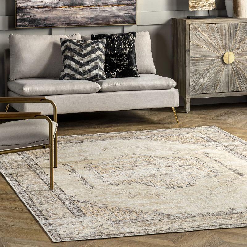 Eco-Friendly Gray Oriental Medallion 4'x6' Washable Rug