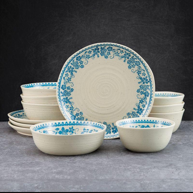 Pfaltzgraff Hayden Floral 12 Piece Dinnerware Set, Service for 4, Blue