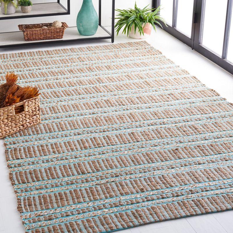 Teal and Natural Flat Woven Cotton Area Rug