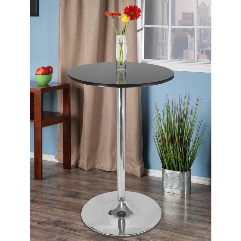 Winsome Polished Steel Round Bar Table Wood/Black: Modern Pedestal High Top, MDF Surface, 40.16" Height