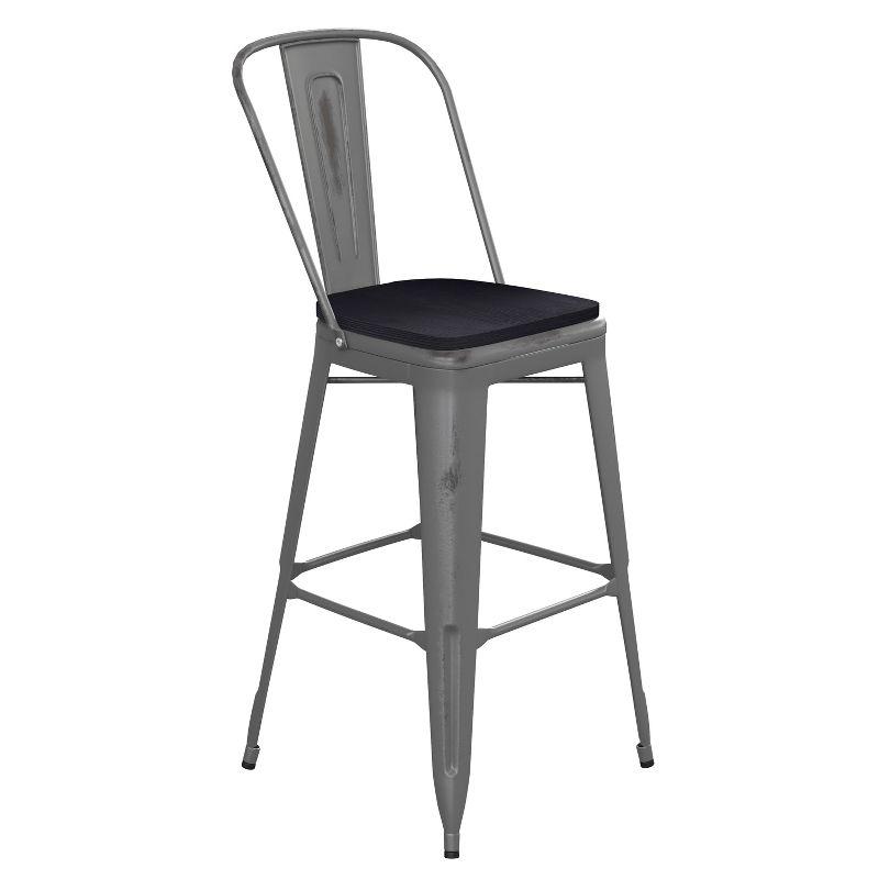 Flash Furniture Lincoln 30'' High Indoor Bar Height Stool with Back with Poly Resin Wood Seat